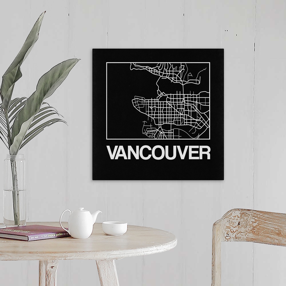 A farmhouse room featuring Contemporary minimalist art map of the city streets of Vancouver.