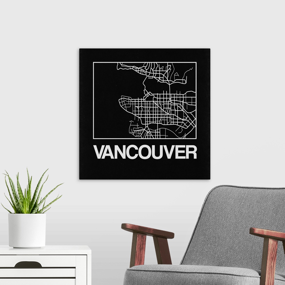 A modern room featuring Contemporary minimalist art map of the city streets of Vancouver.