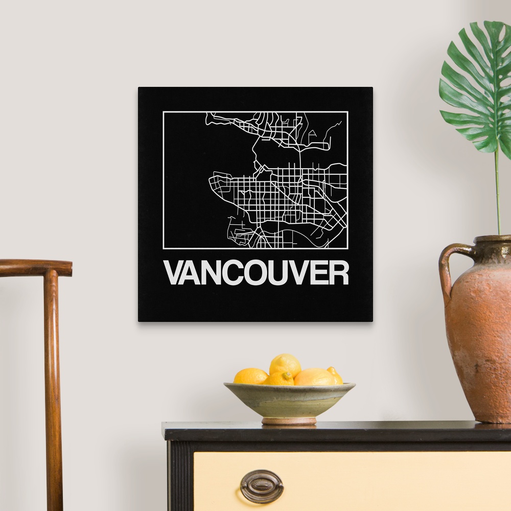 A traditional room featuring Contemporary minimalist art map of the city streets of Vancouver.