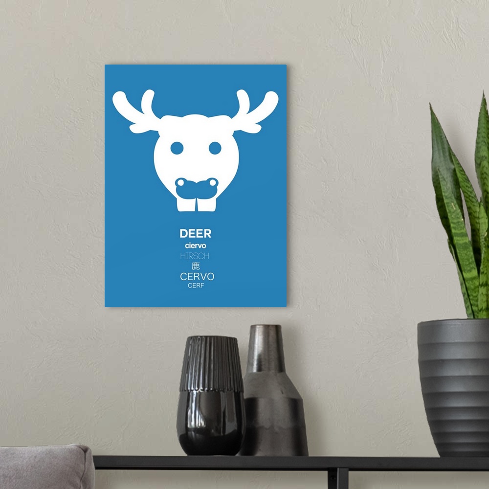 A modern room featuring Blue Deer Multilingual Poster