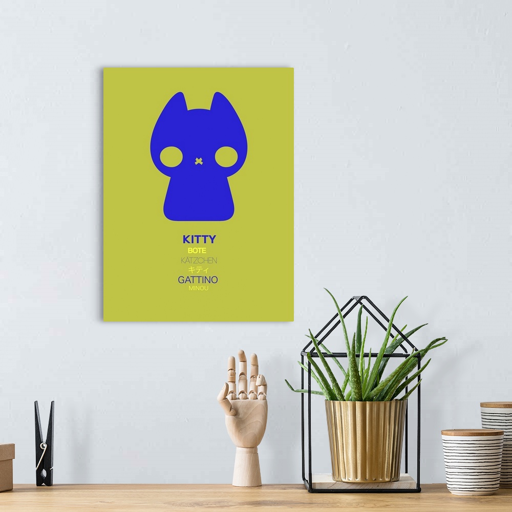 A bohemian room featuring Blue Kitty Multilingual Poster