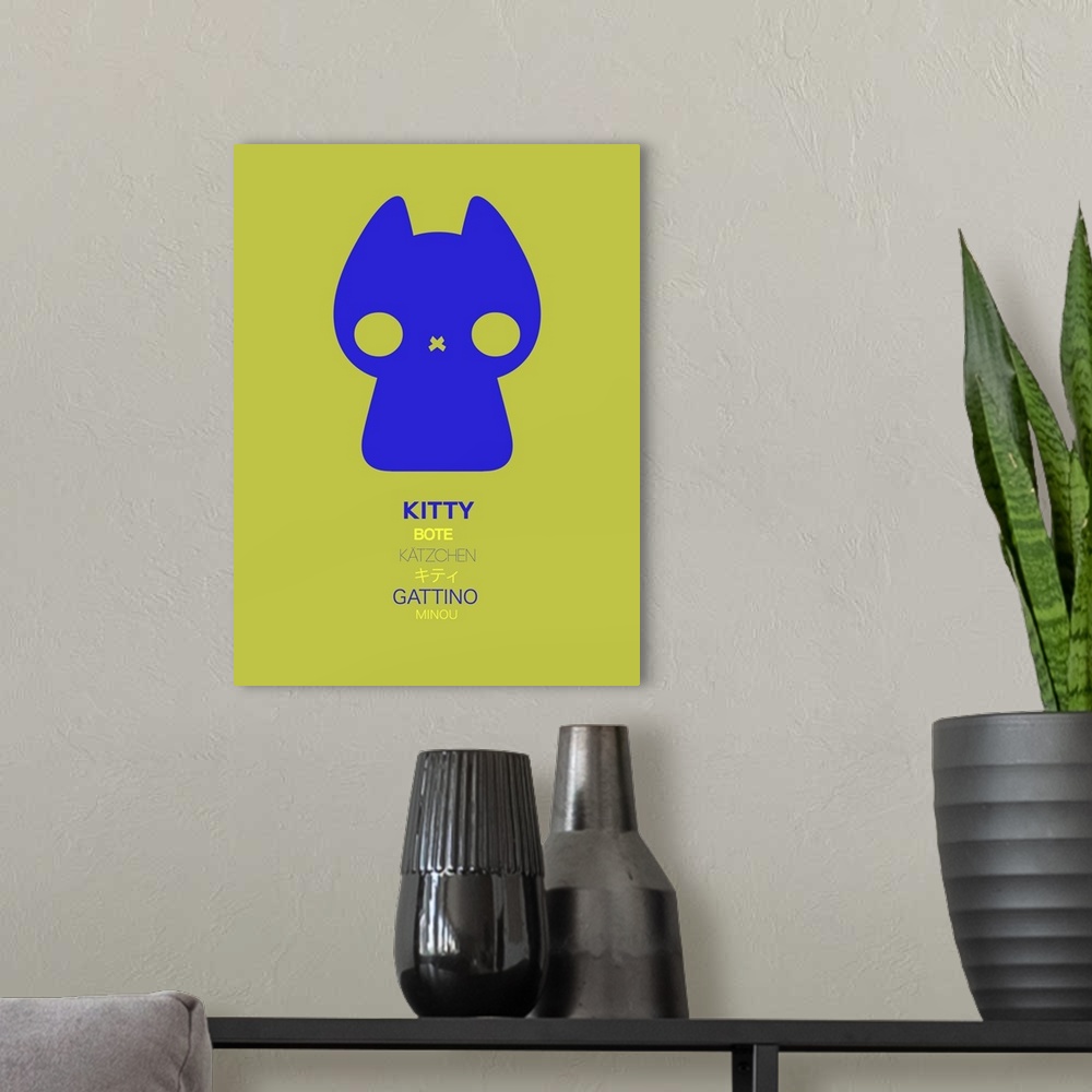 A modern room featuring Blue Kitty Multilingual Poster