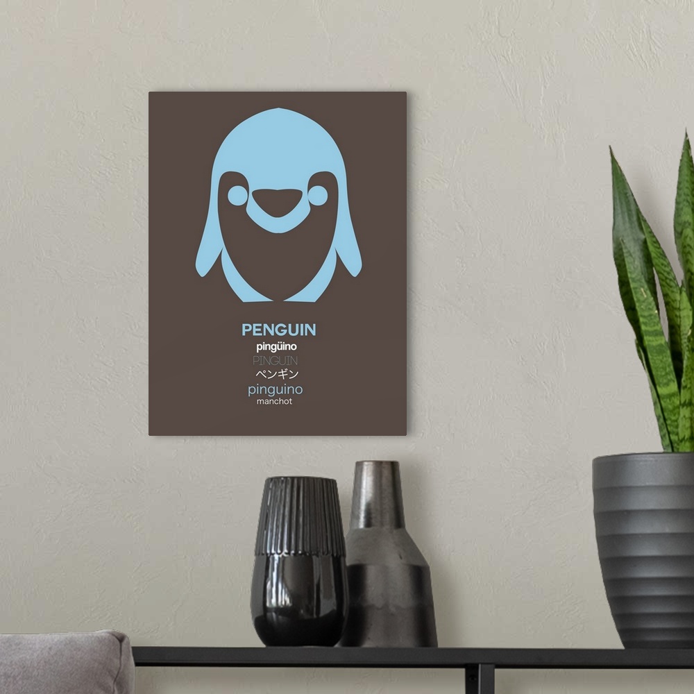 A modern room featuring Blue Penguin Multilingual Poster