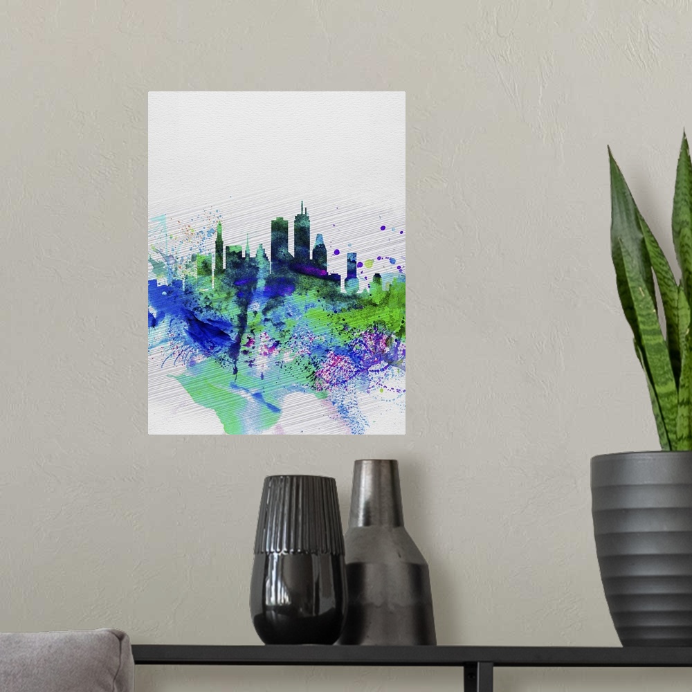 A modern room featuring Boston Watercolor Skyline