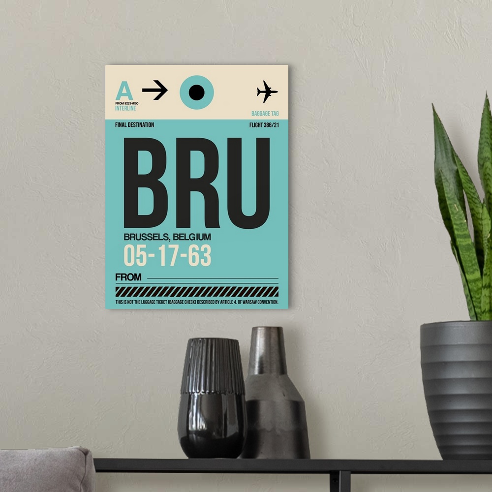 A modern room featuring BRU Brussels Luggage Tag I