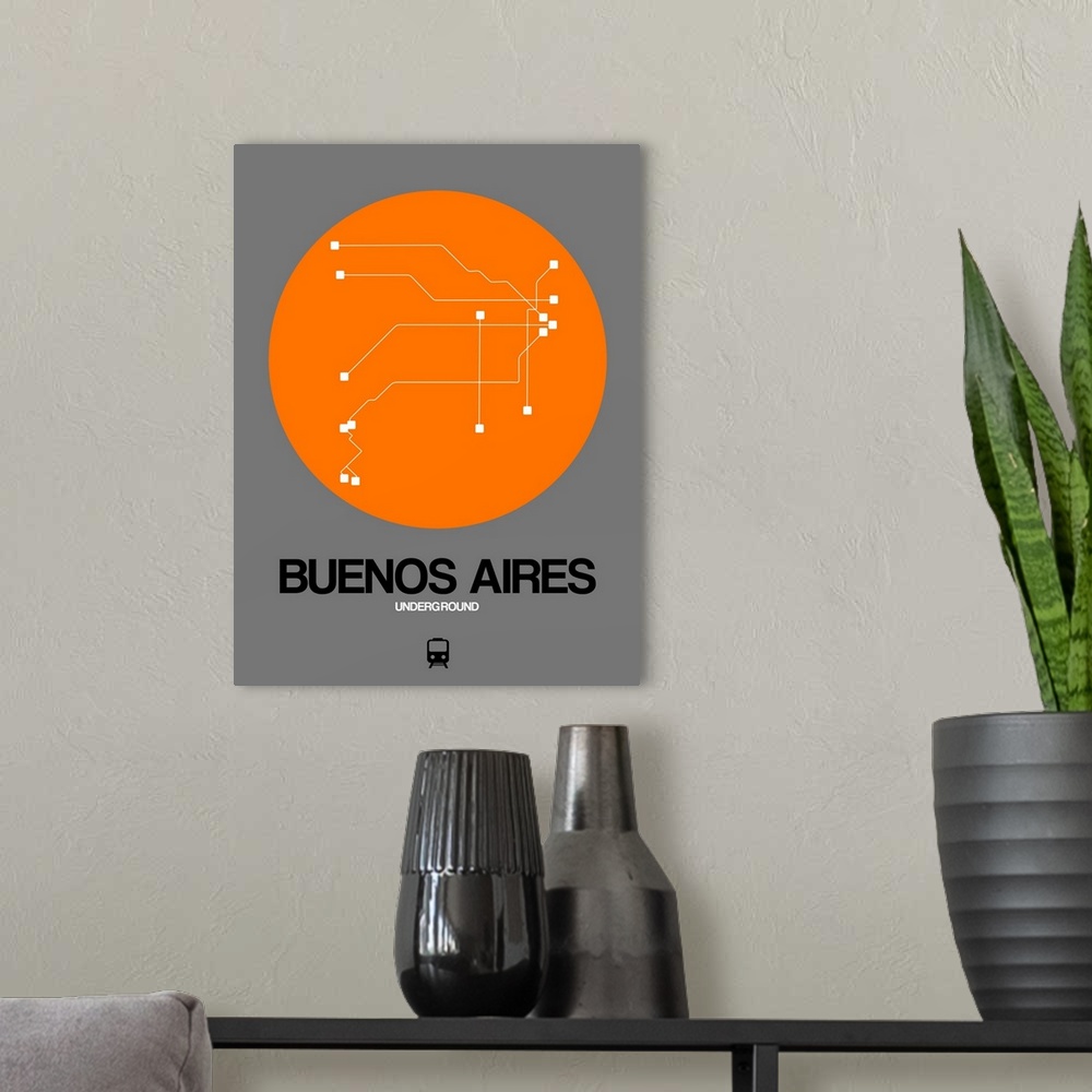 A modern room featuring Buenos Aires Orange Subway Map