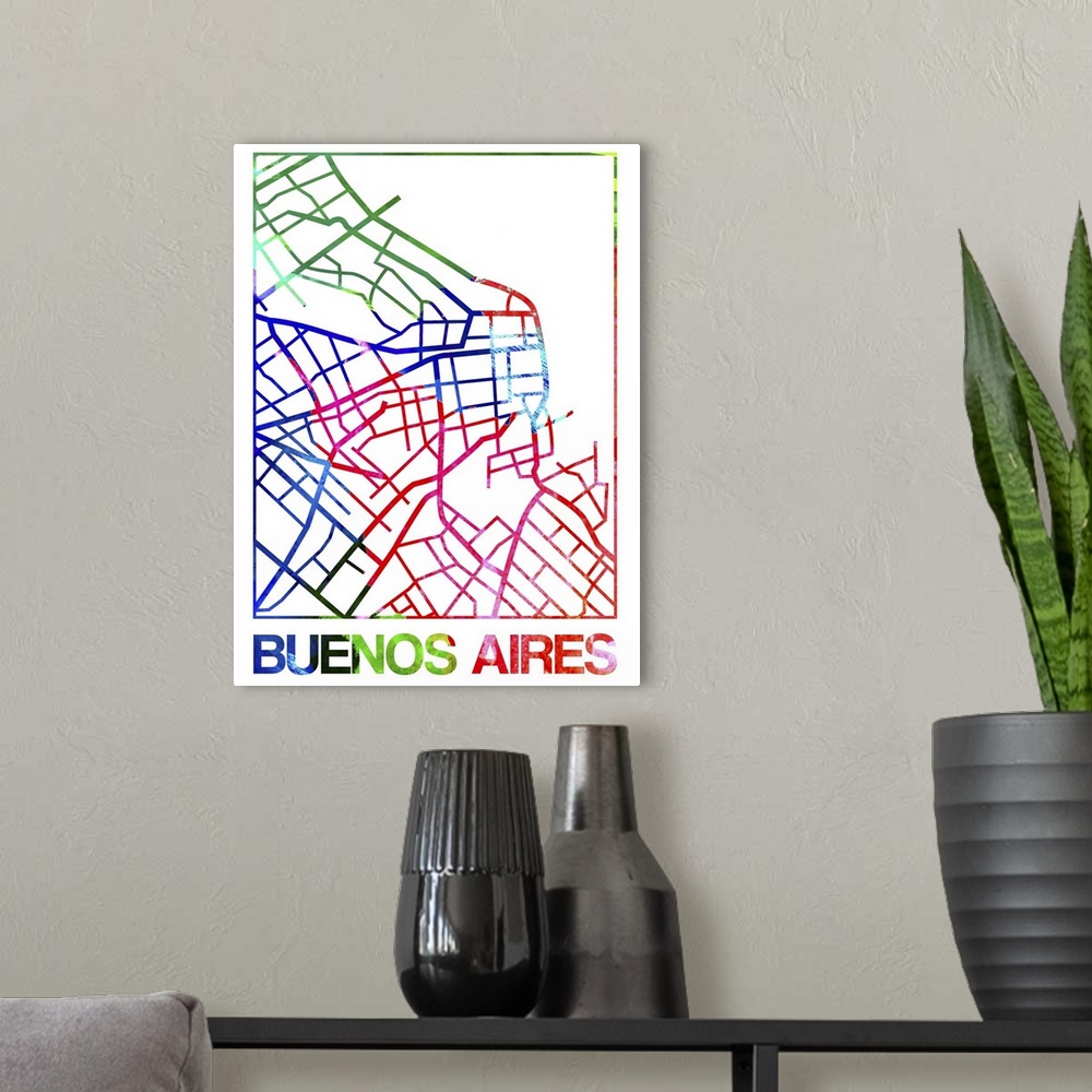 A modern room featuring Colorful map of the streets of Buenos Aires, Argentina.