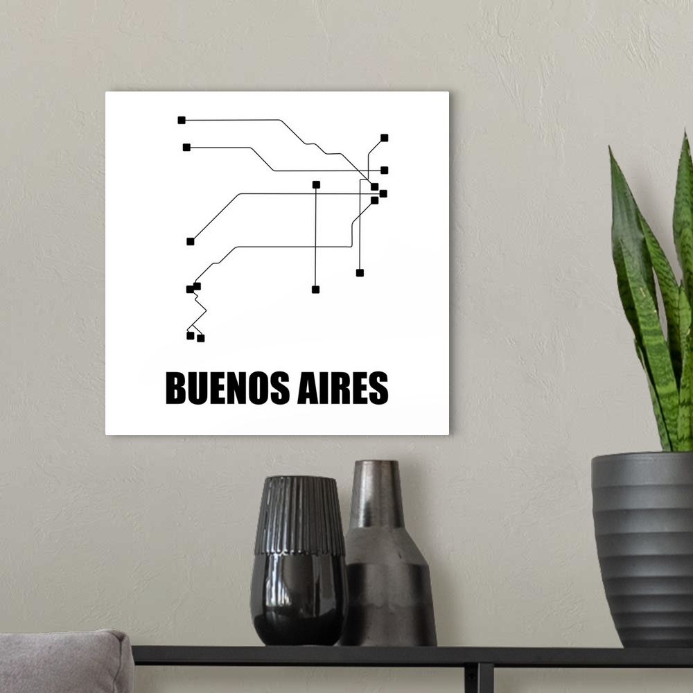 A modern room featuring Buenos Aires White Subway Map