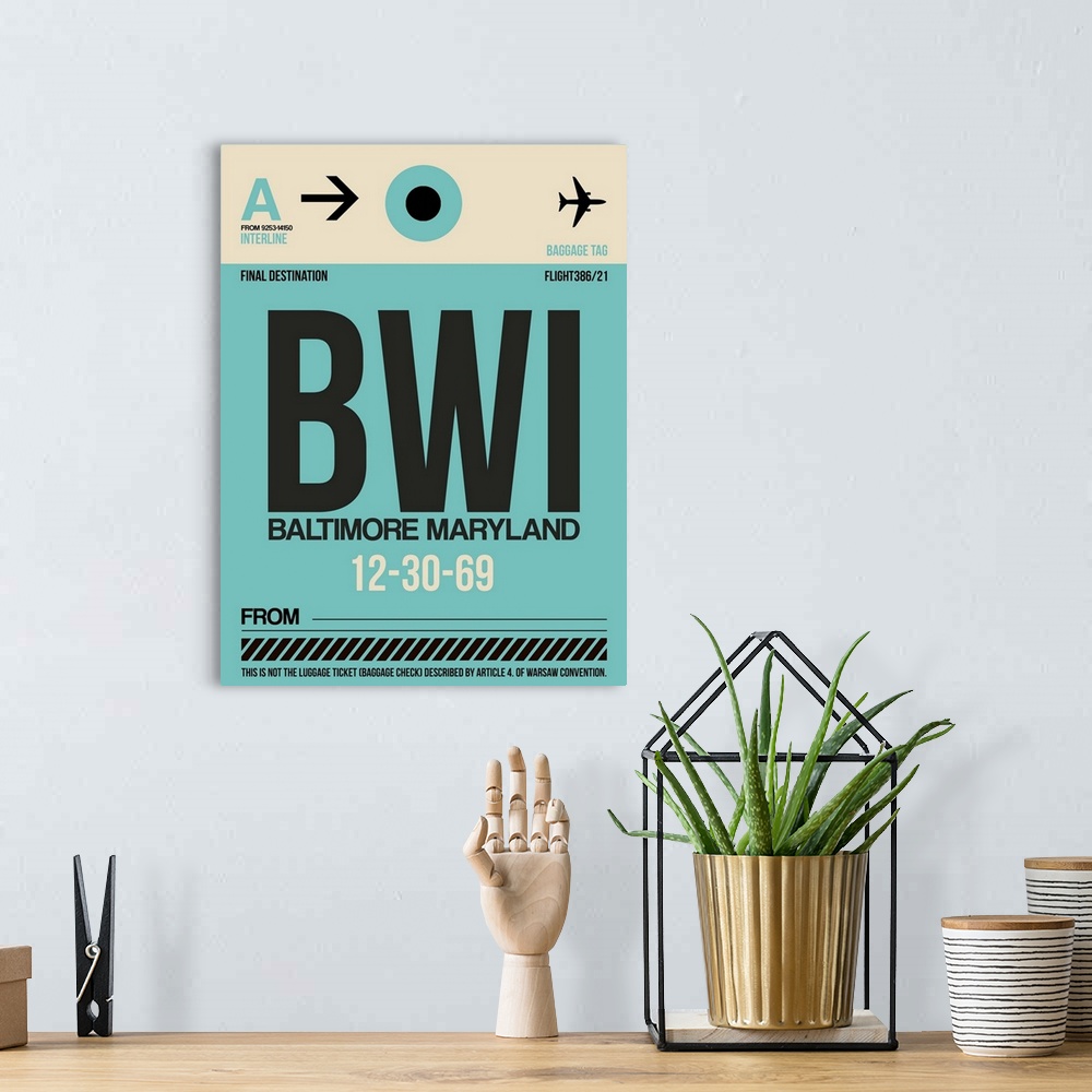 A bohemian room featuring BWI Baltimore Luggage Tag I