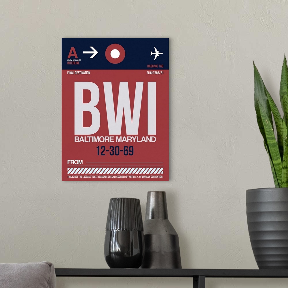 A modern room featuring BWI Baltimore Luggage Tag II