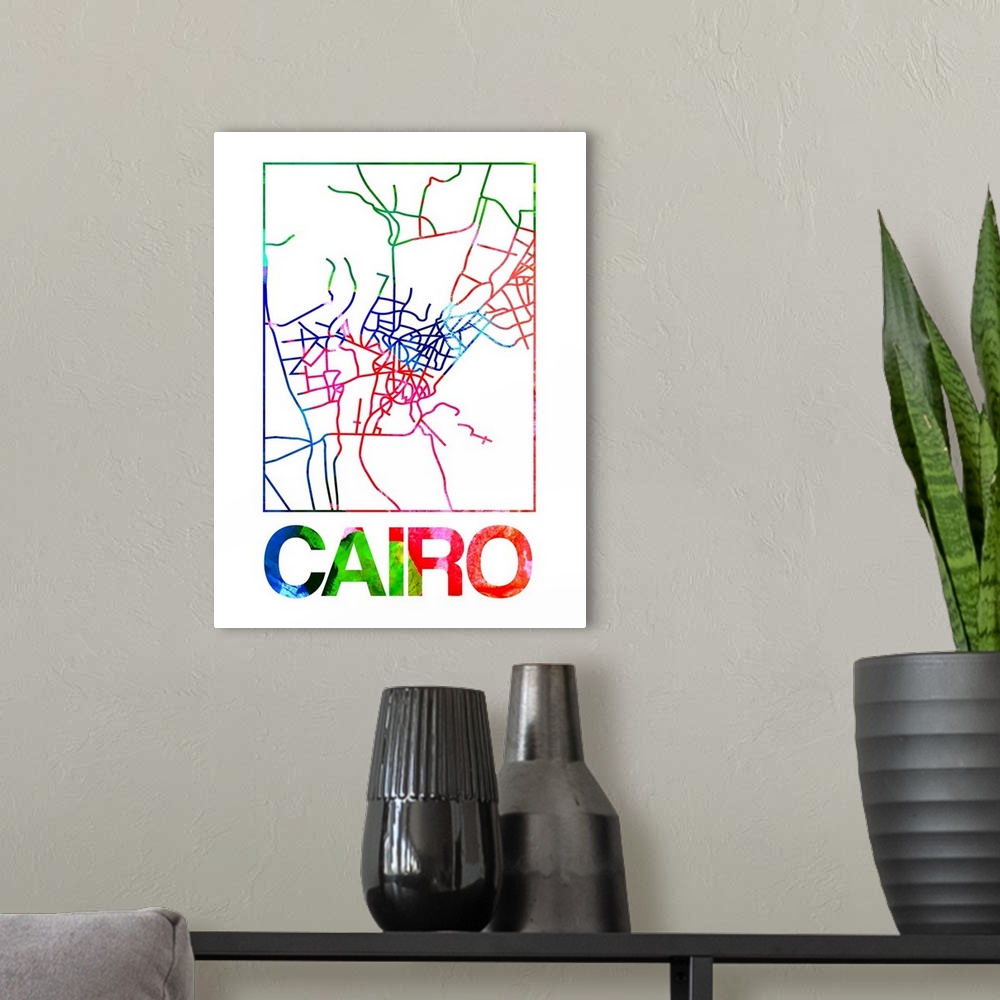 A modern room featuring Colorful map of the streets of Cairo, Egypt.