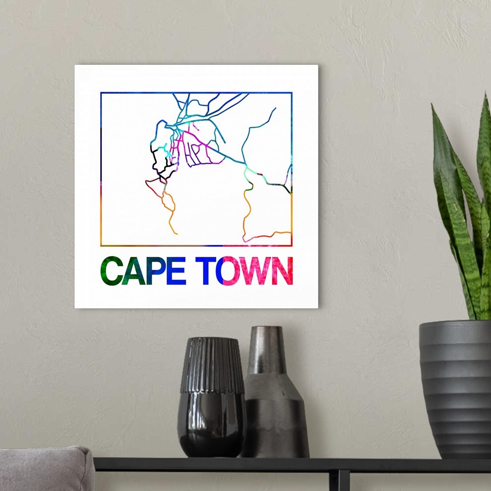 A modern room featuring Colorful map of the streets of Cape Town, South Africa.