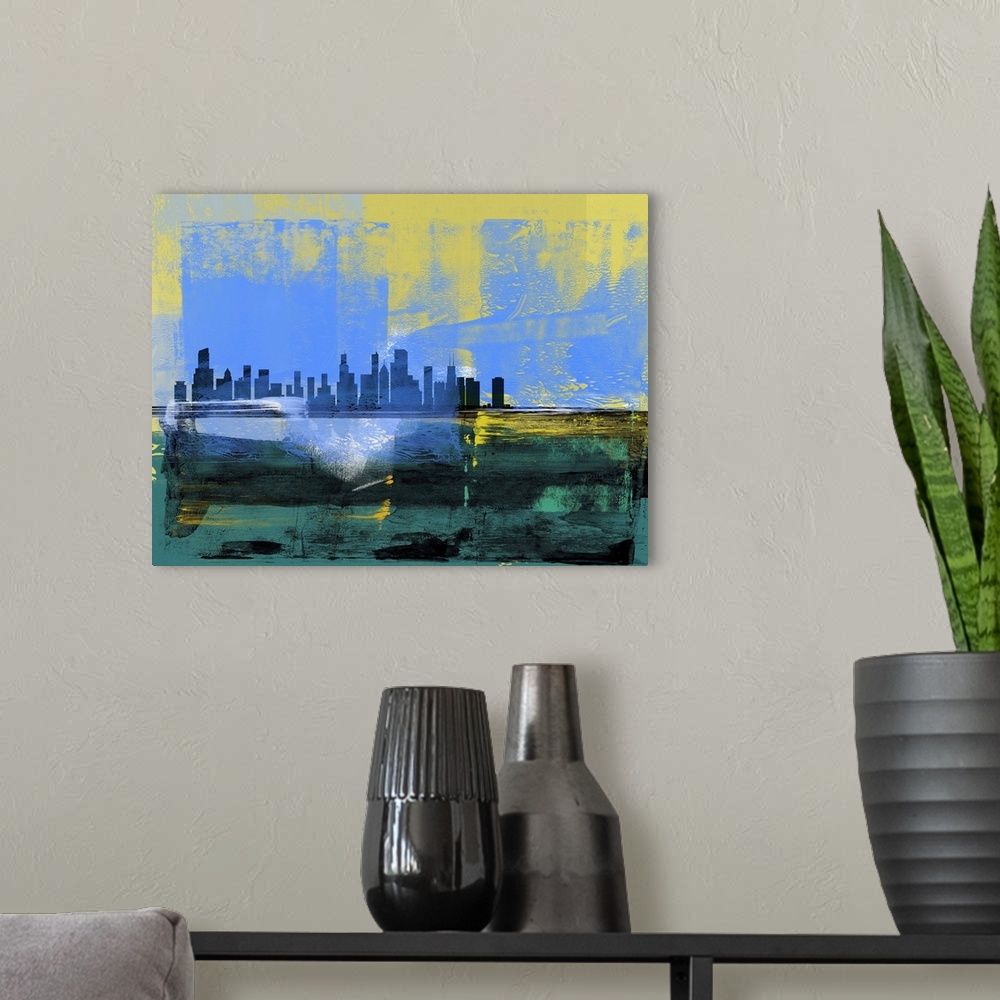 A modern room featuring Chicago Abstract Skyline I