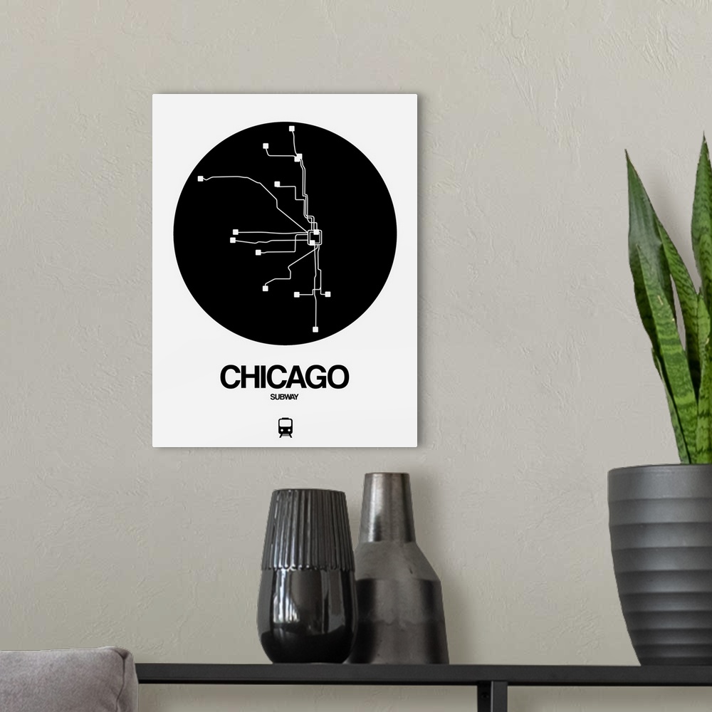 A modern room featuring Chicago Black Subway Map