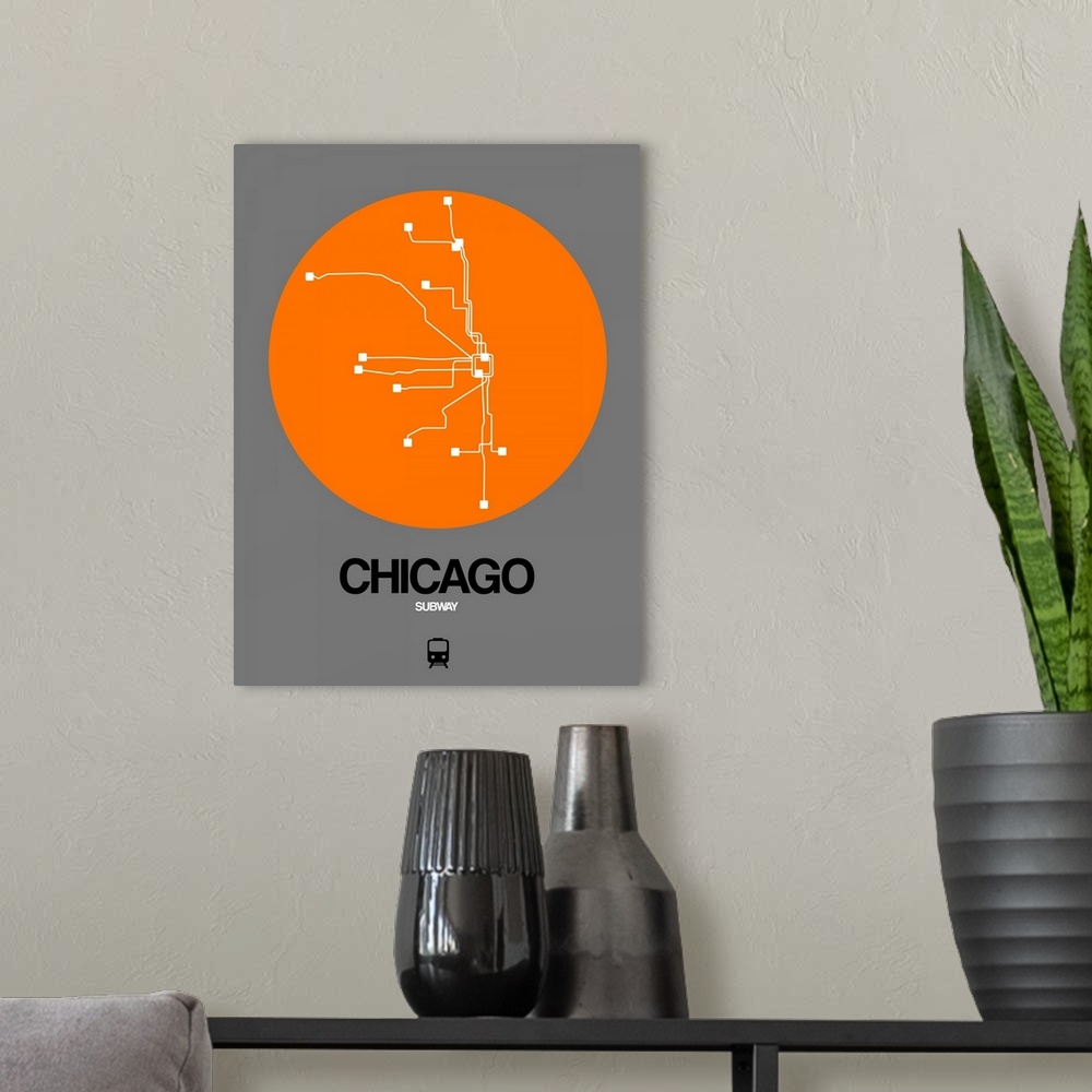 A modern room featuring Chicago Orange Subway Map