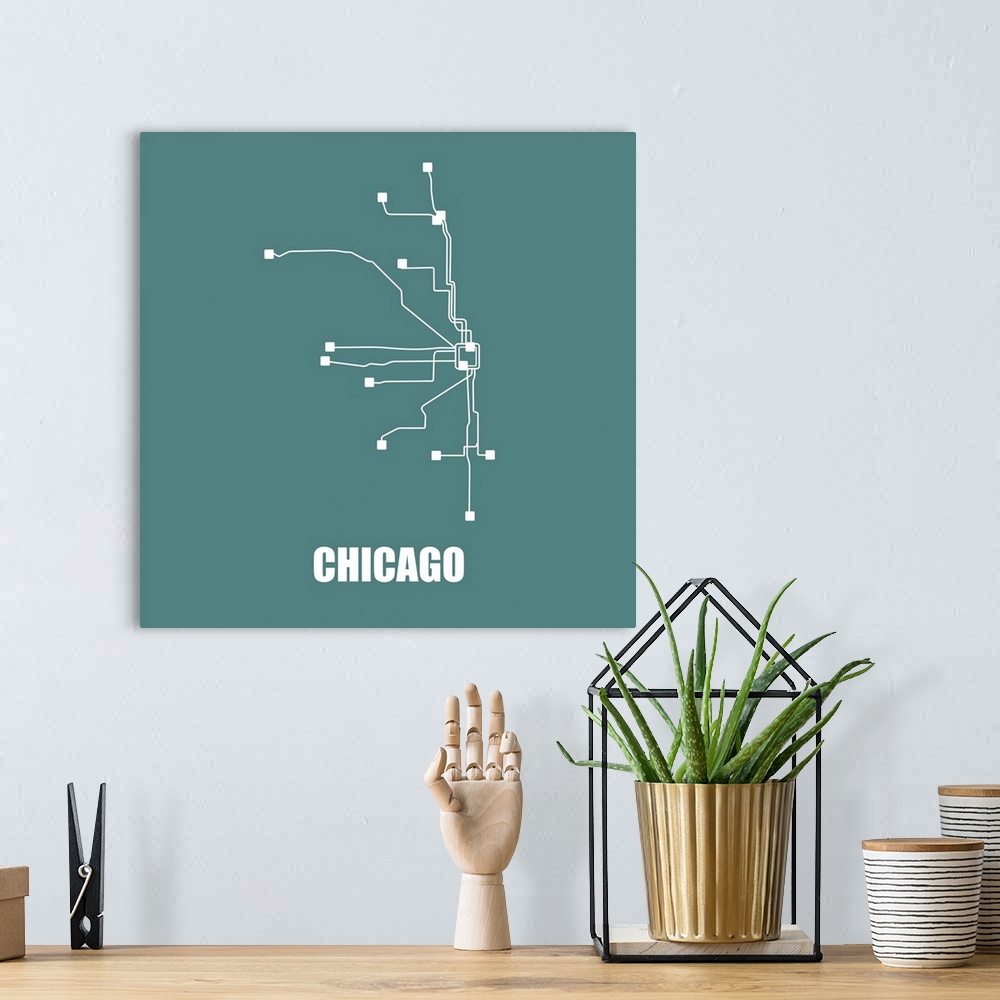 A bohemian room featuring Chicago Teal Subway Map