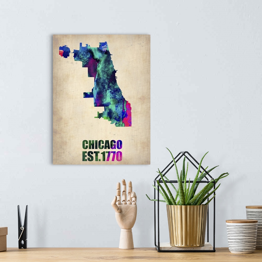 A bohemian room featuring Chicago Watercolor Map