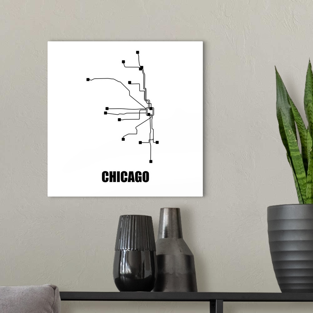 A modern room featuring Chicago White Subway Map