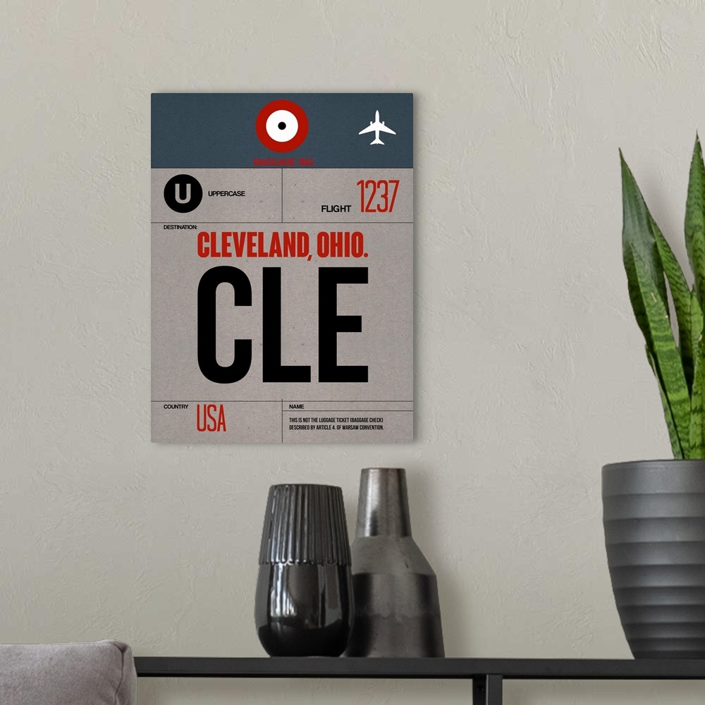 A modern room featuring CLE Cleveland Luggage Tag I