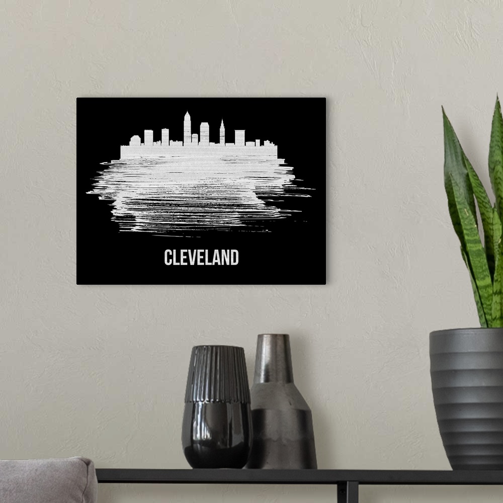 A modern room featuring Cleveland Skyline
