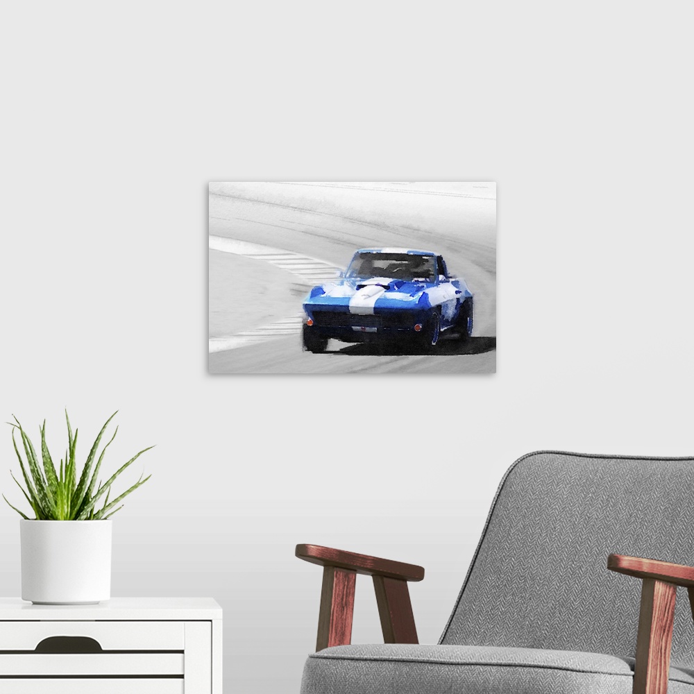 A modern room featuring Corvette Stingray Laguna Seca Watercolor