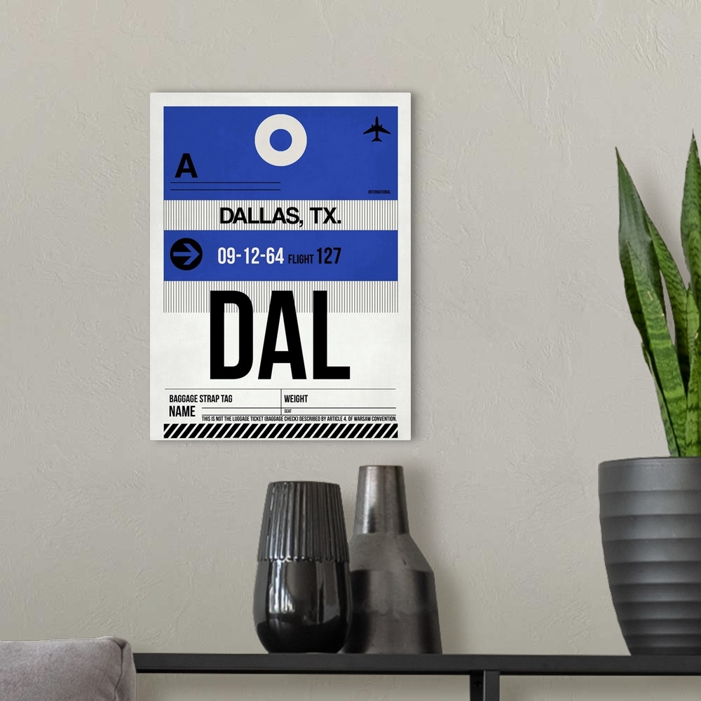 A modern room featuring DAL Dallas Luggage Tag I