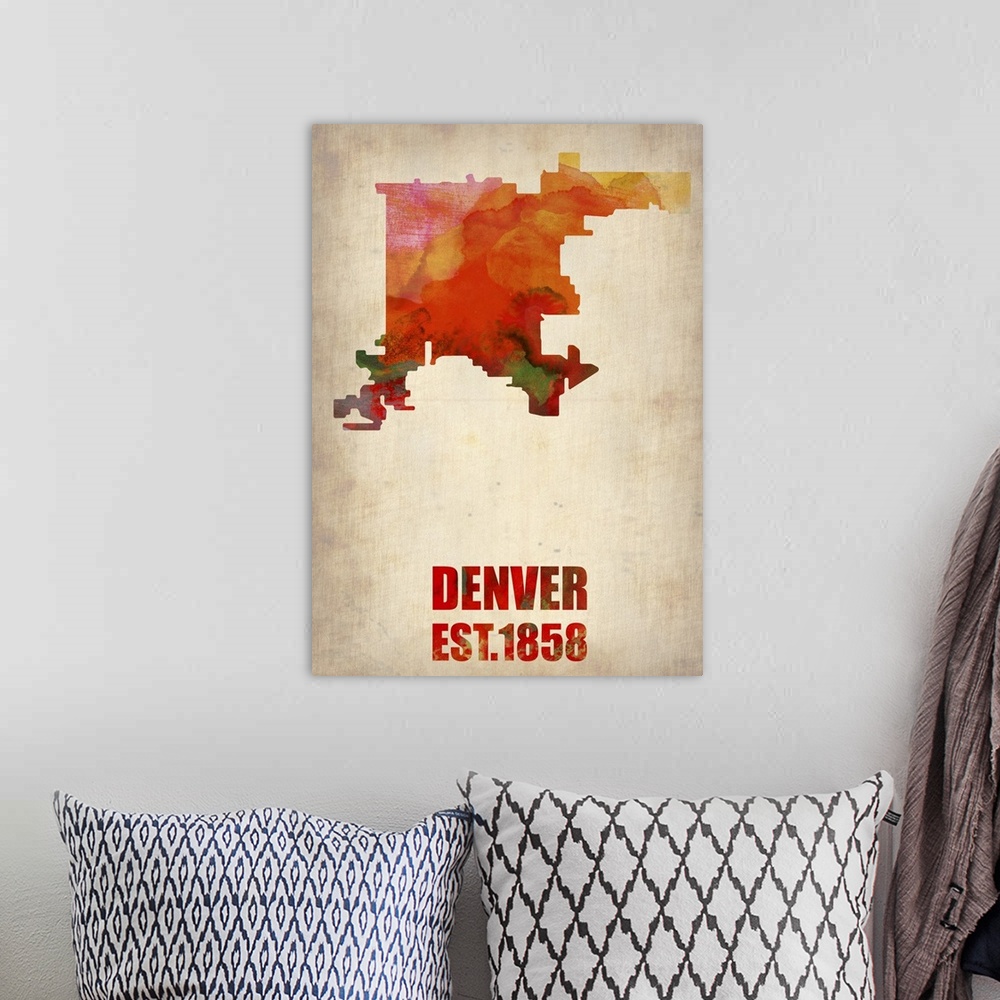 A bohemian room featuring Denver Watercolor Map