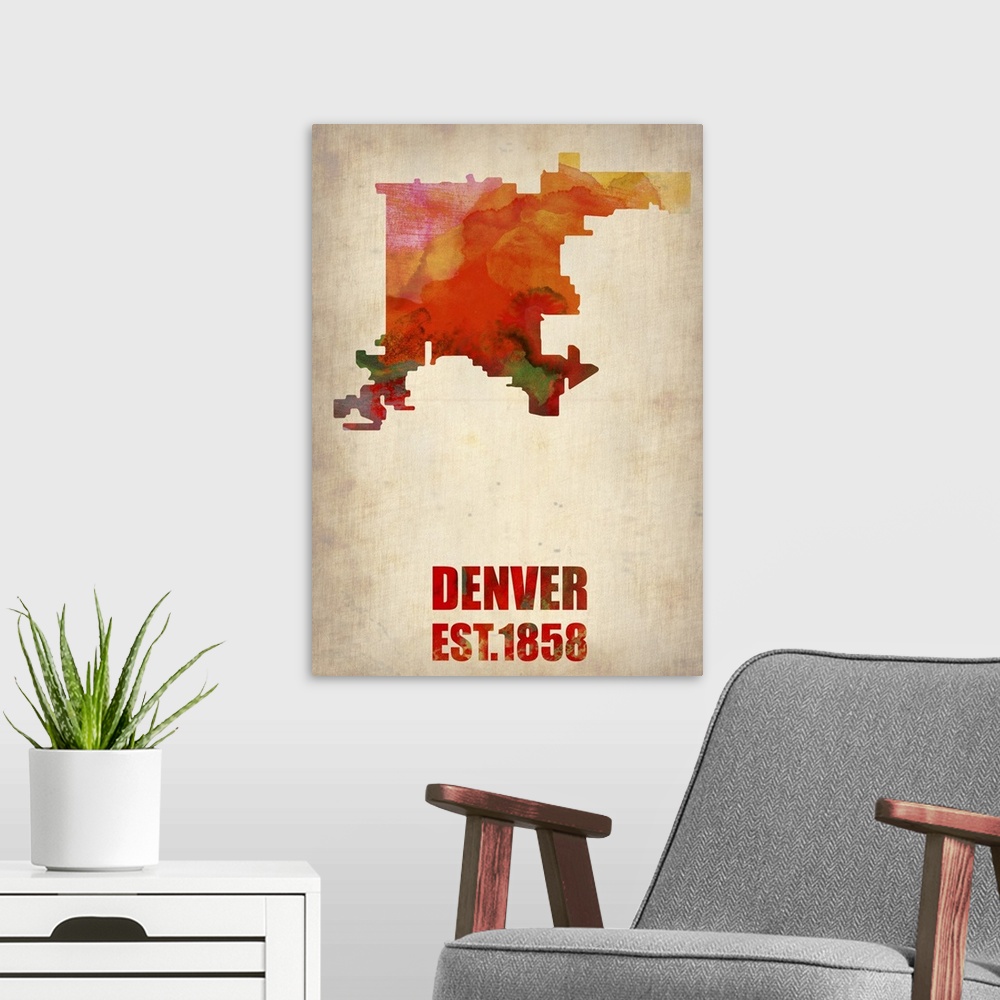 A modern room featuring Denver Watercolor Map