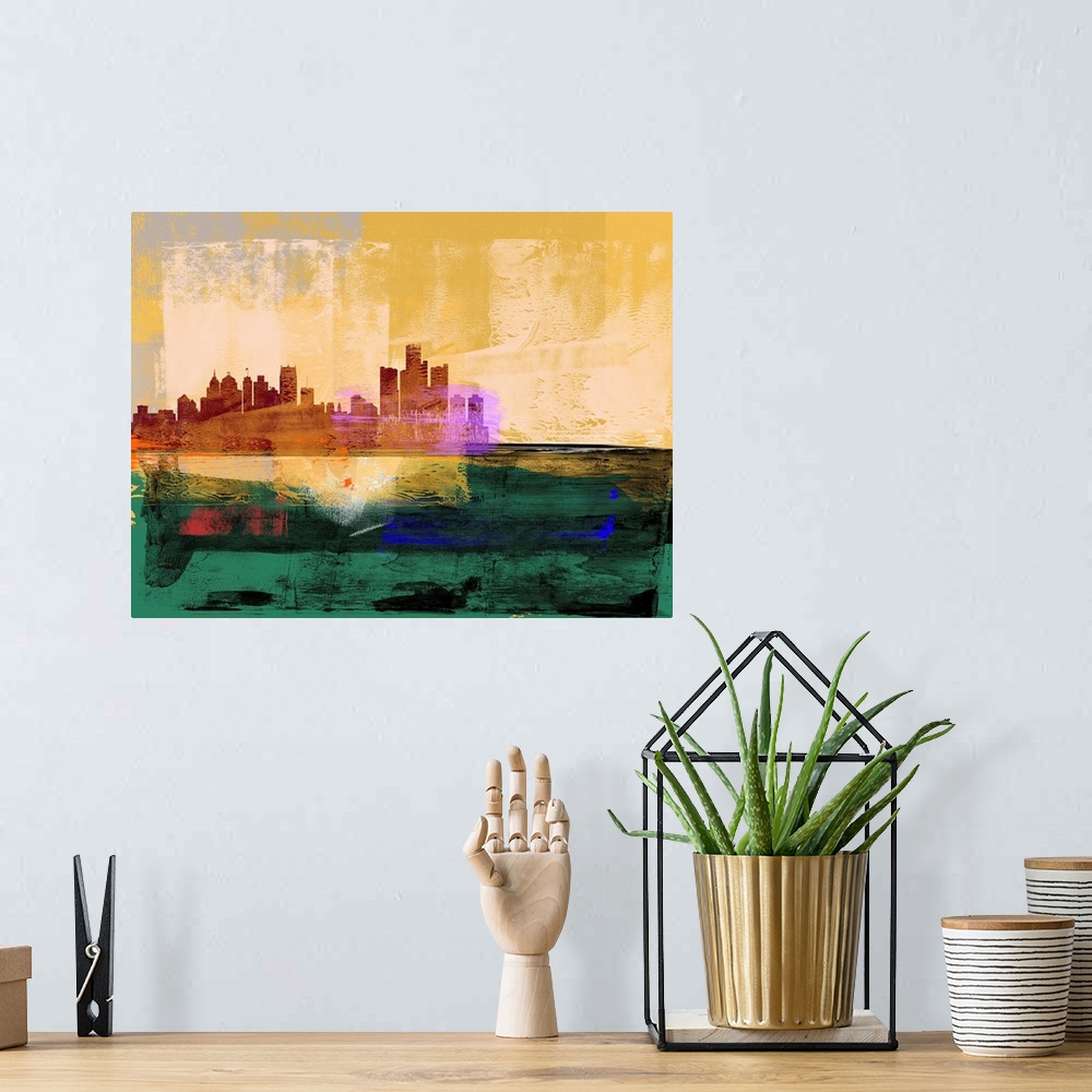 A bohemian room featuring Detroit Abstract Skyline II