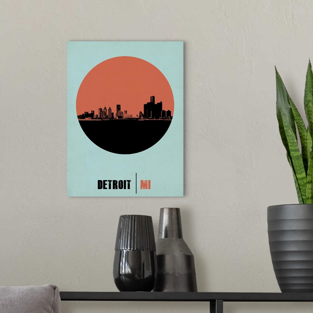 A modern room featuring Detroit Circle Poster II
