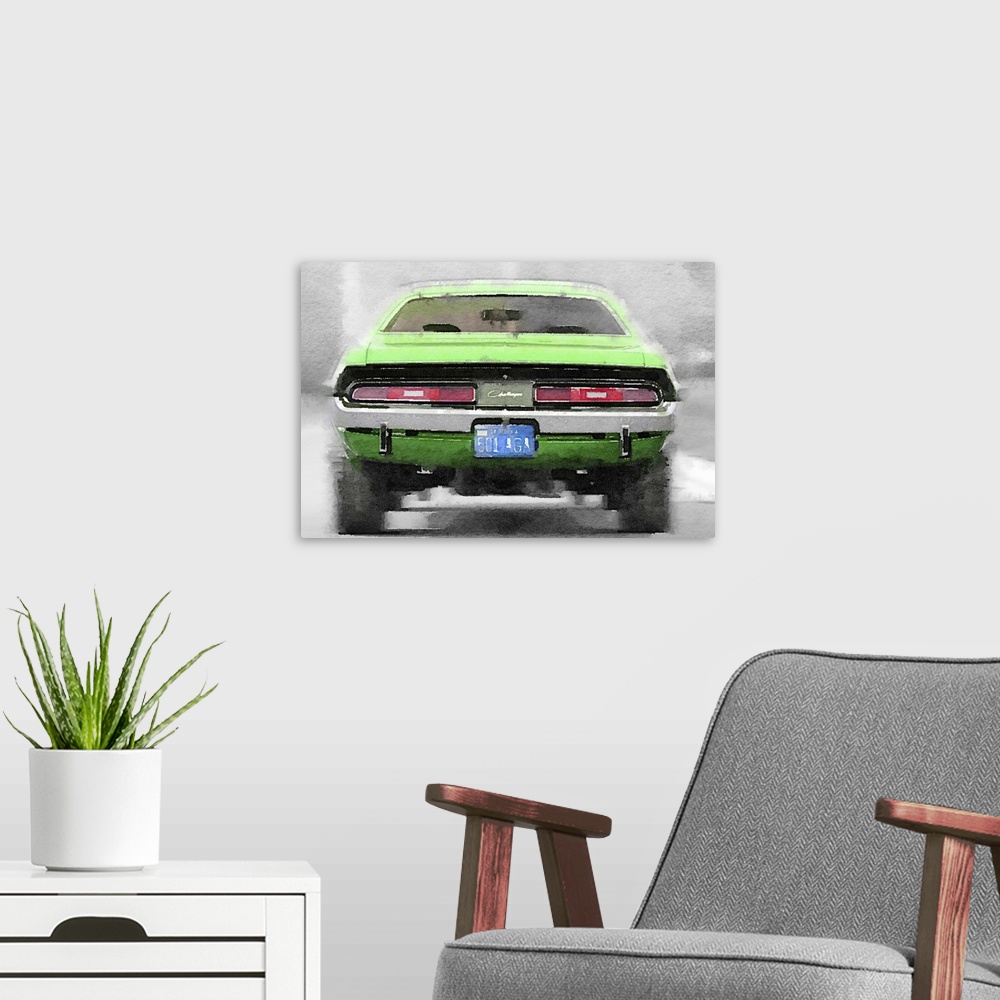 A modern room featuring Dodge Challenger Rear Watercolor