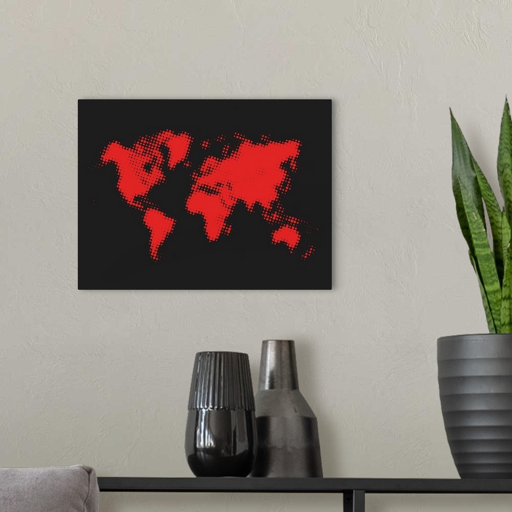 A modern room featuring Dotted Red World Map