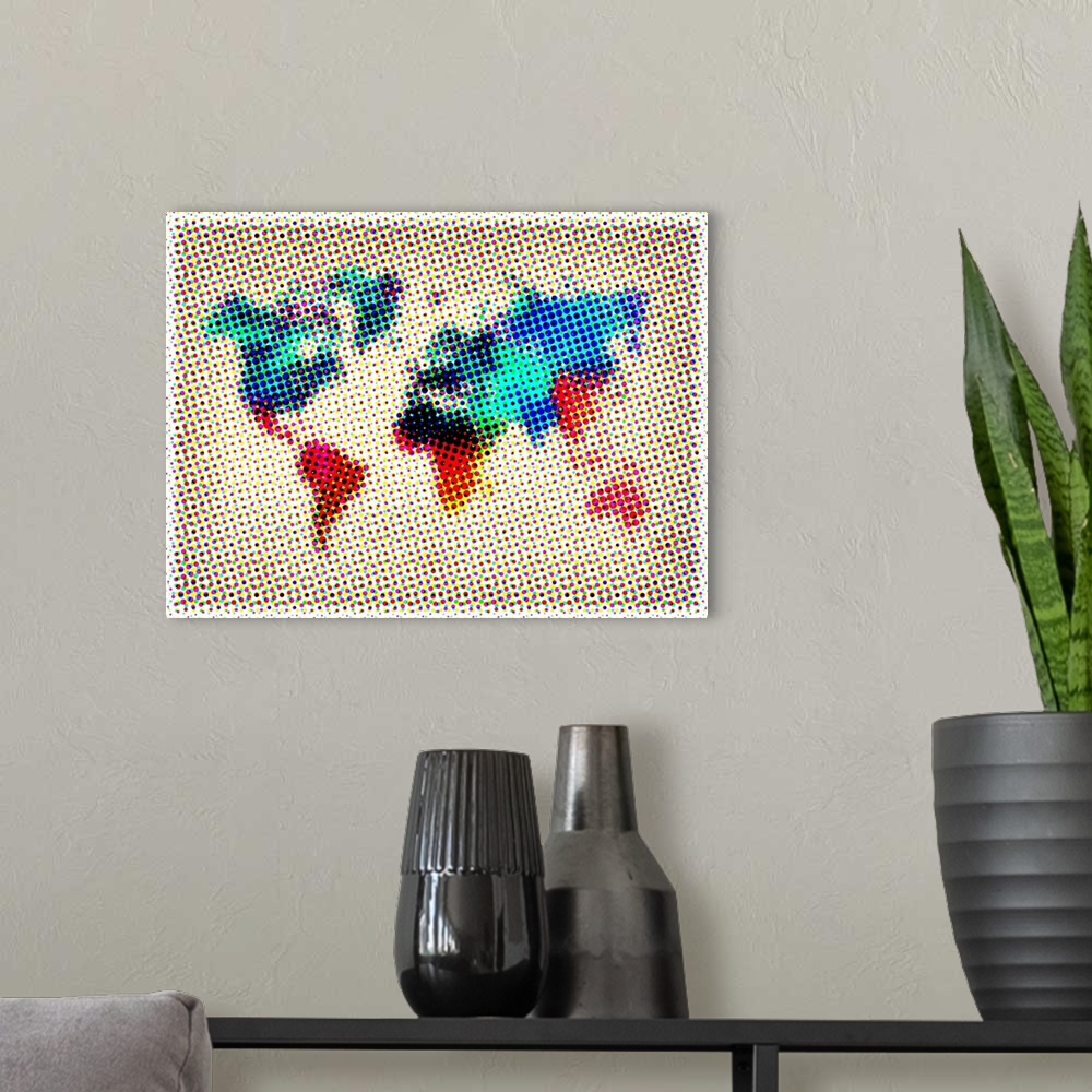 A modern room featuring Dotted World Map I