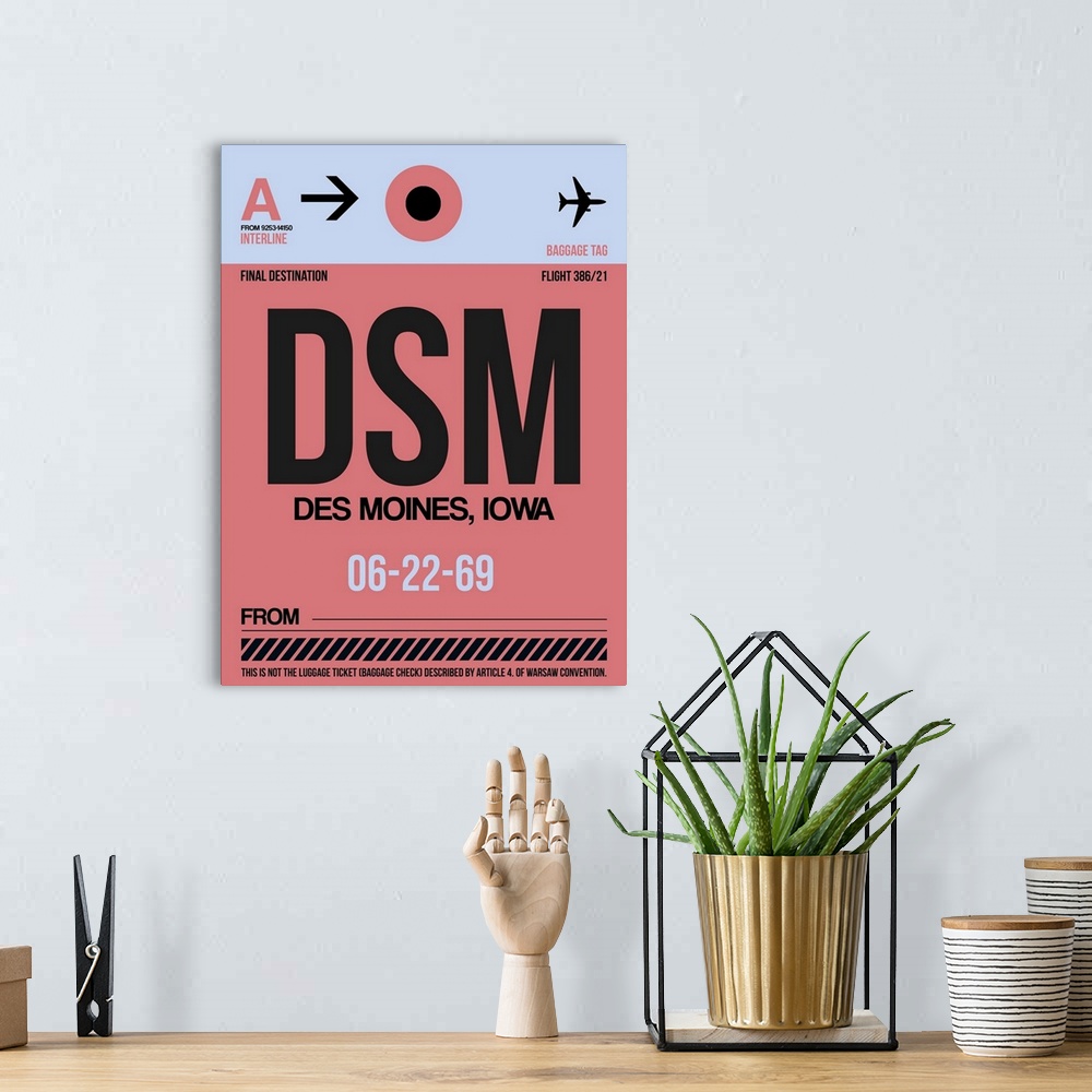 A bohemian room featuring DSM Des Moines Luggage Tag I