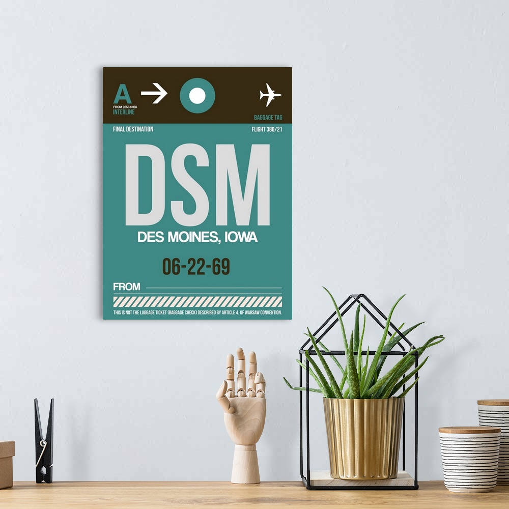 A bohemian room featuring DSM Des Moines Luggage Tag II