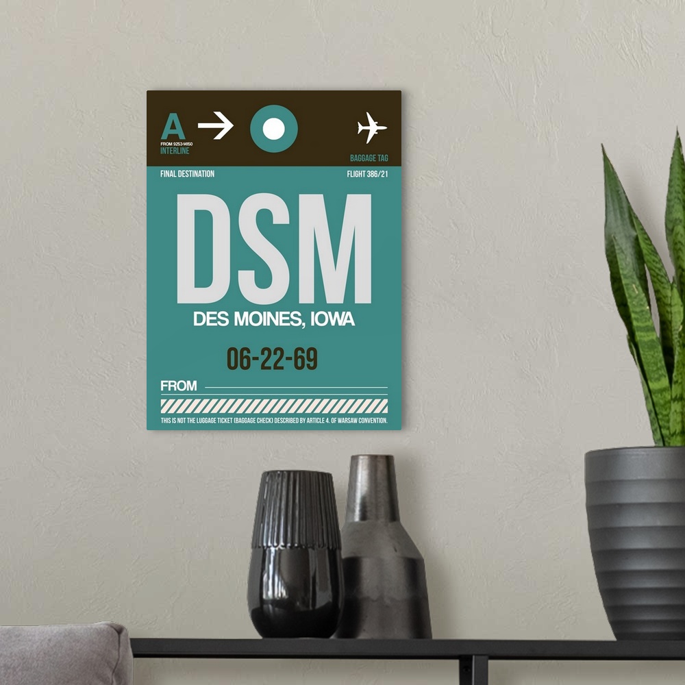 A modern room featuring DSM Des Moines Luggage Tag II
