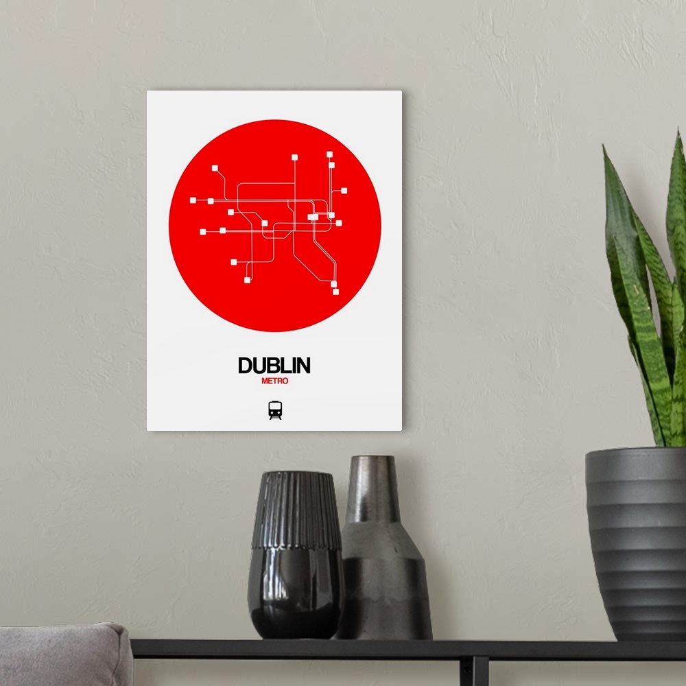 A modern room featuring Dublin Red Subway Map