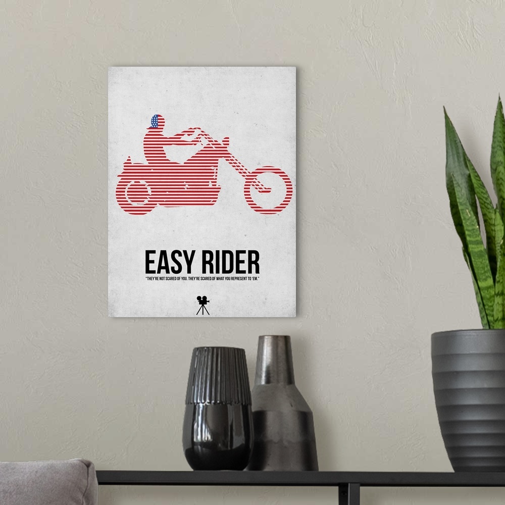 A modern room featuring Contemporary minimalist movie poster artwork of Easy Rider.