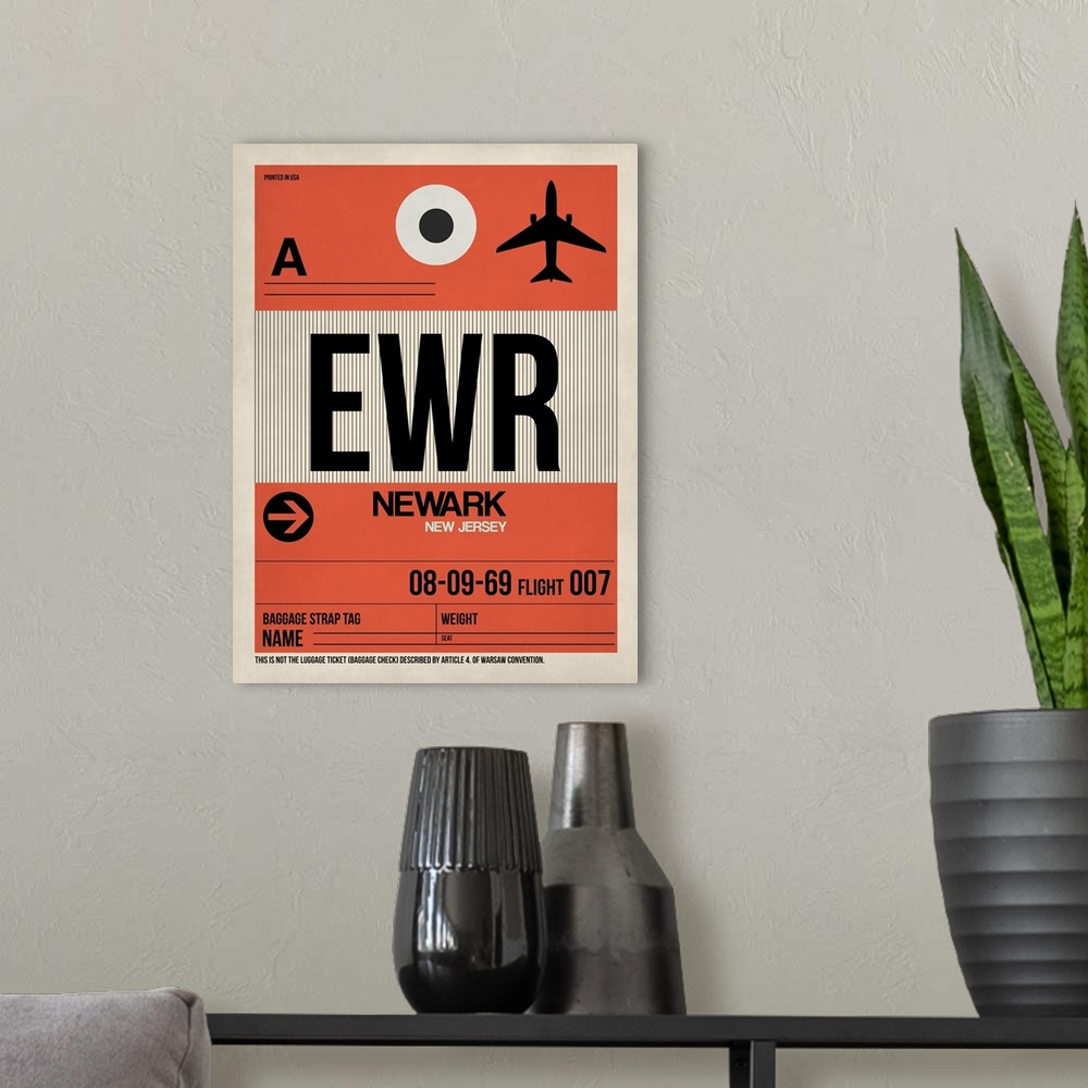 A modern room featuring EWR Newark Luggage Tag I