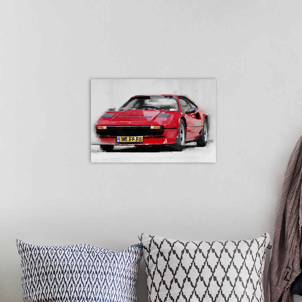 A bohemian room featuring Ferrari 208 GTB Turbo Watercolor