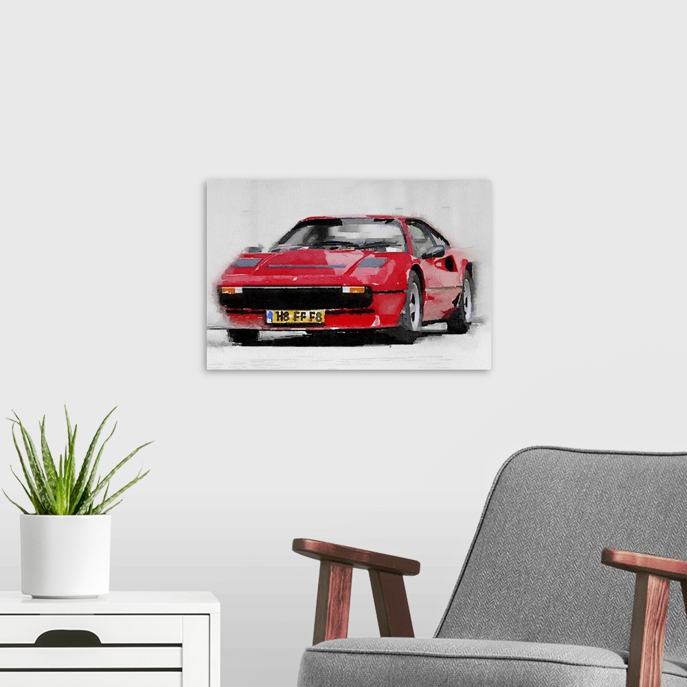 A modern room featuring Ferrari 208 GTB Turbo Watercolor
