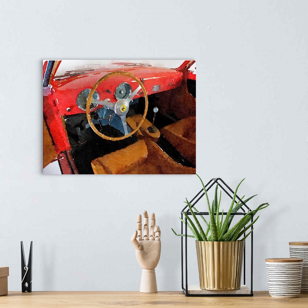 A bohemian room featuring Ferrari 225 S Berlinetta Interior Watercolor