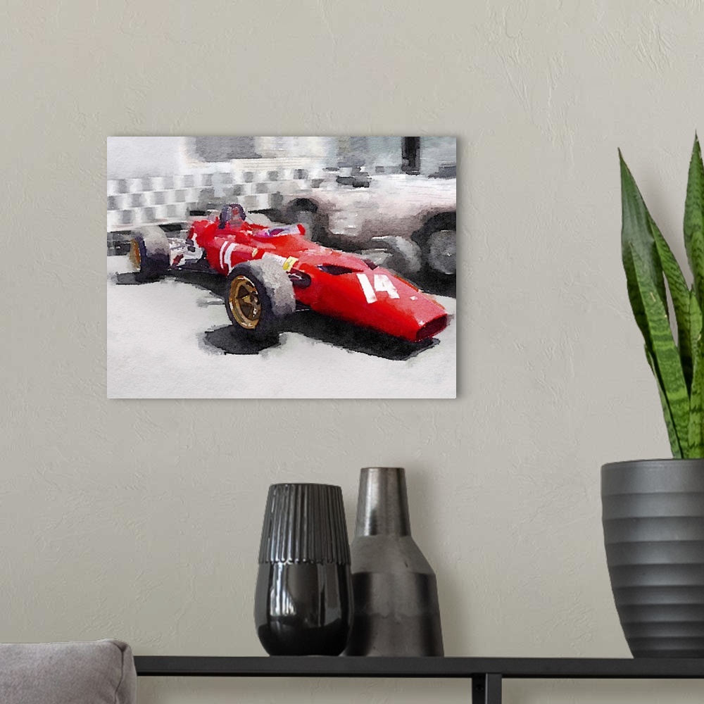 A modern room featuring Ferrari 312 Laguna Seca Watercolor