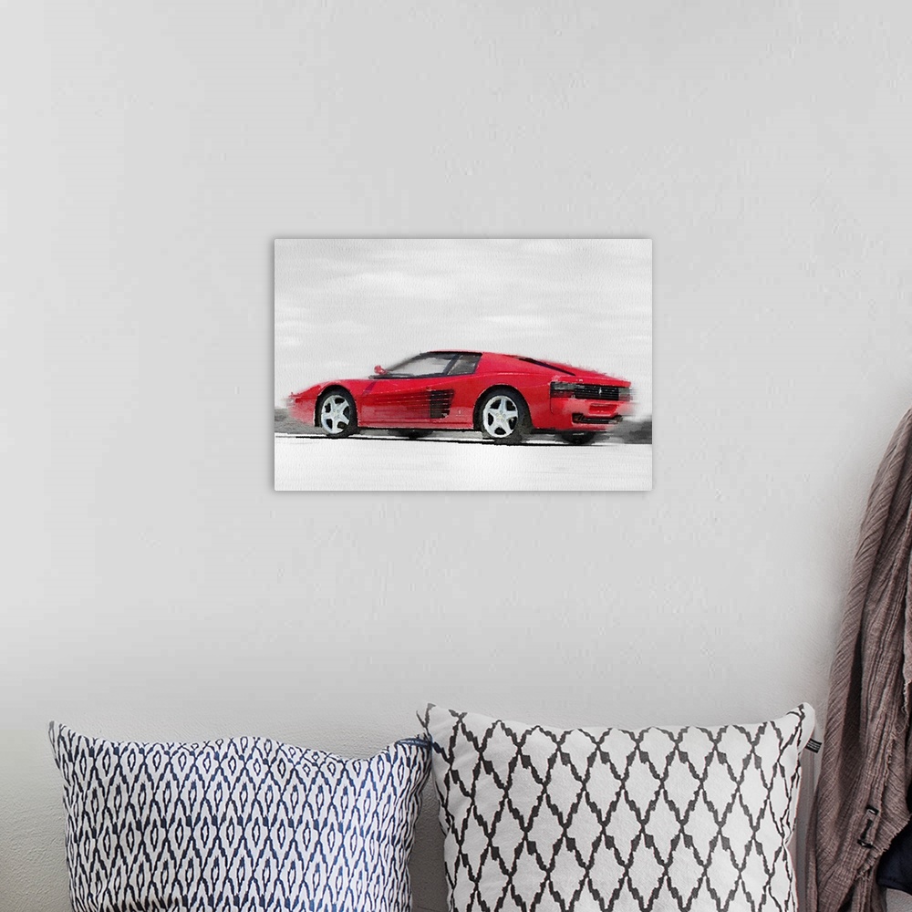 A bohemian room featuring Ferrari 512 TR Testarossa Watercolor