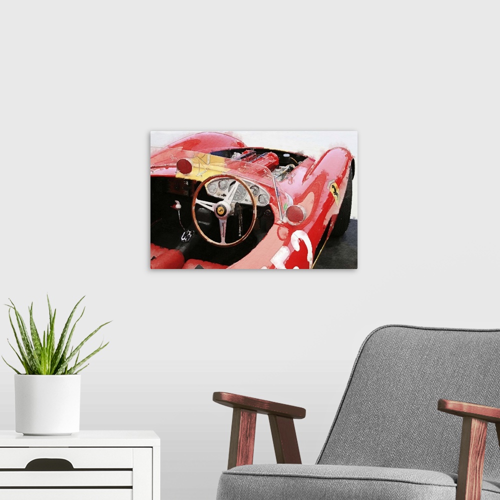 A modern room featuring Ferrari Cockpit Monterey Watercolor