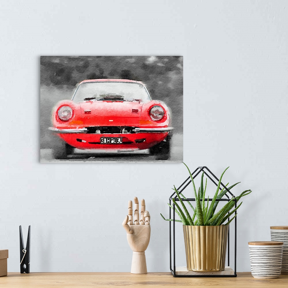A bohemian room featuring Ferrari Dino 246 GT Front Watercolor