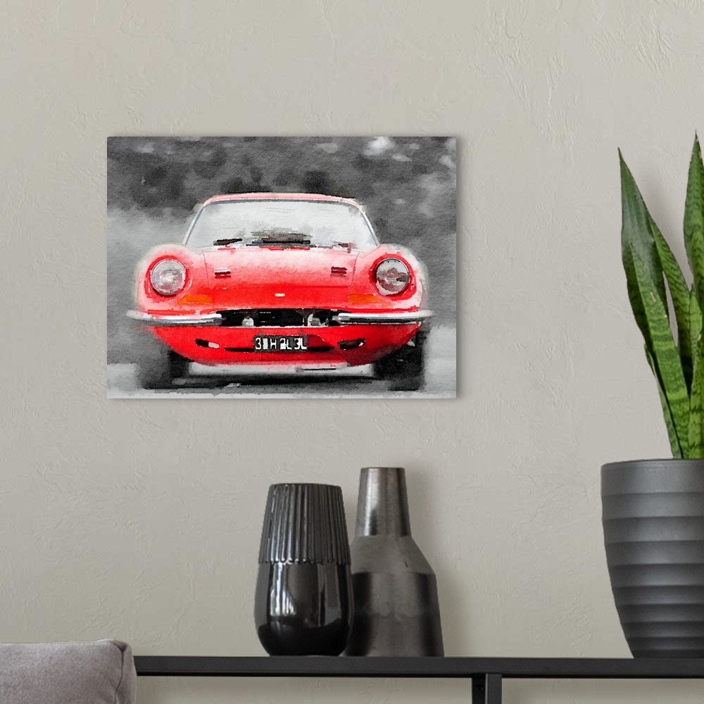 A modern room featuring Ferrari Dino 246 GT Front Watercolor