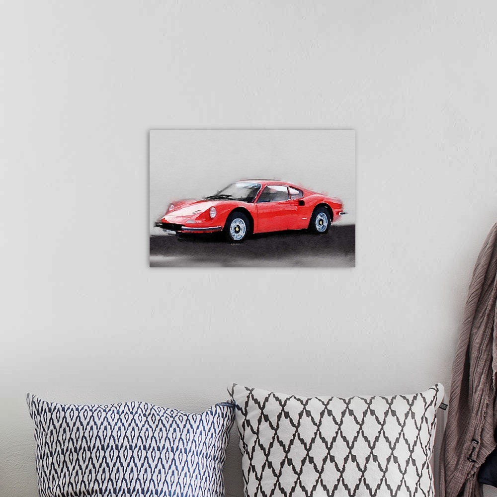 A bohemian room featuring Ferrari Dino 246 GT Watercolor