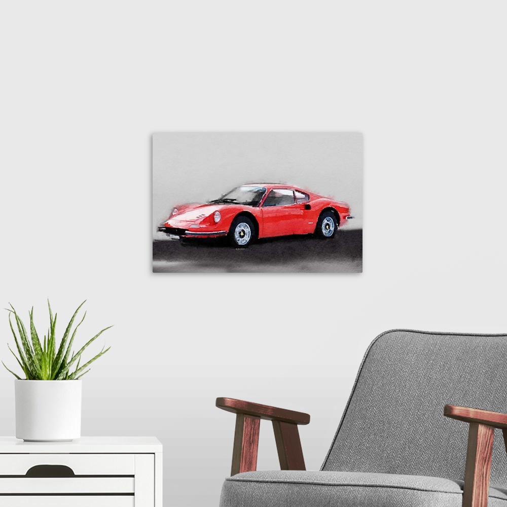 A modern room featuring Ferrari Dino 246 GT Watercolor