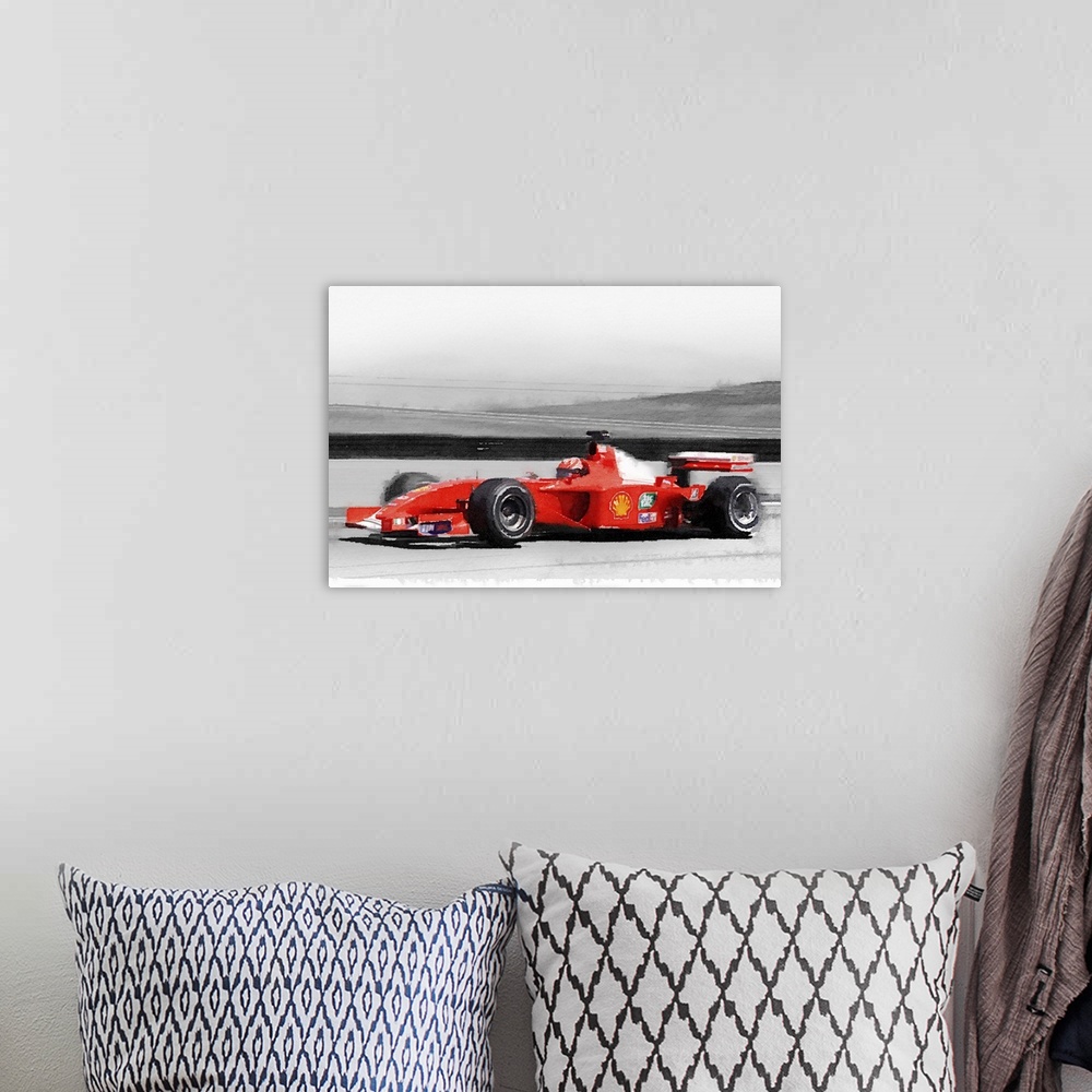 A bohemian room featuring Ferrari F1 Laguna Seca Watercolor